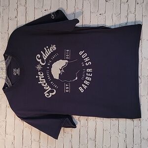 Port And Co., Electric Eddie's Barber Shop T-Shirt, Unisex, Blue, Size Medium.
